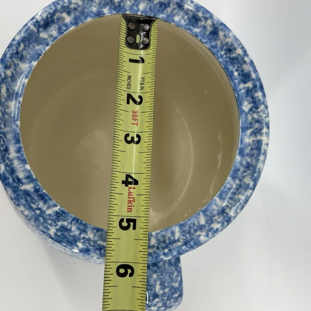 N.S. Gustin Ceramic Goose Jar Ladle Blue Spongeware Stipple Duck Cottagecore